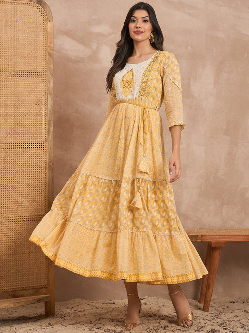 Printed Organic Cotton Fit & Flare Midi Dress