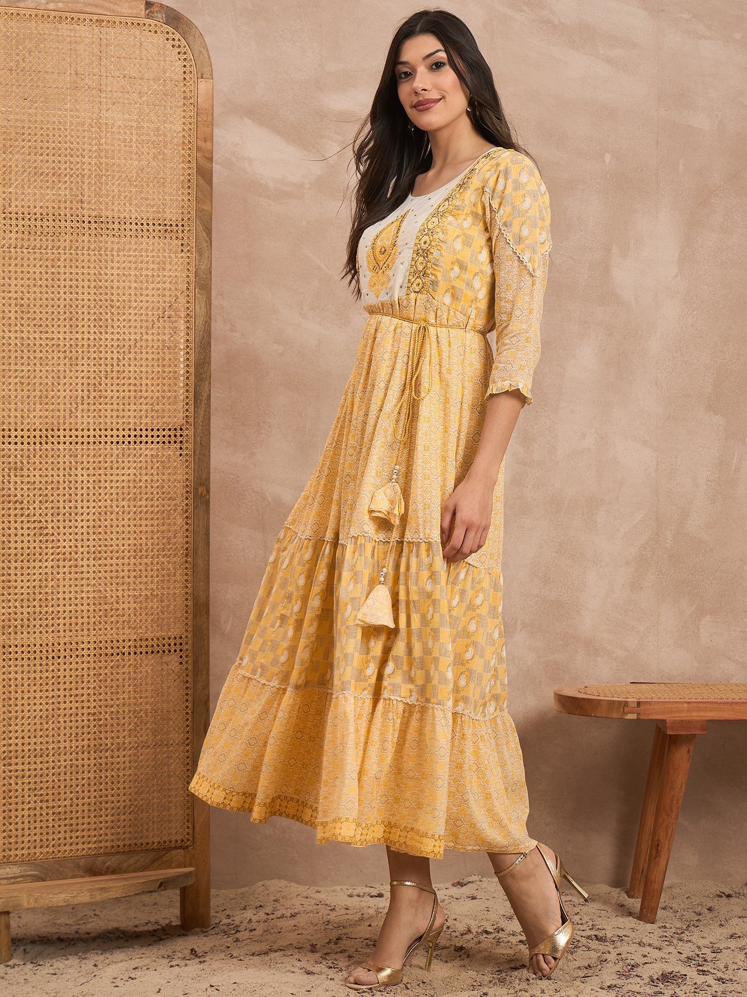 Printed Organic Cotton Fit & Flare Midi Dress