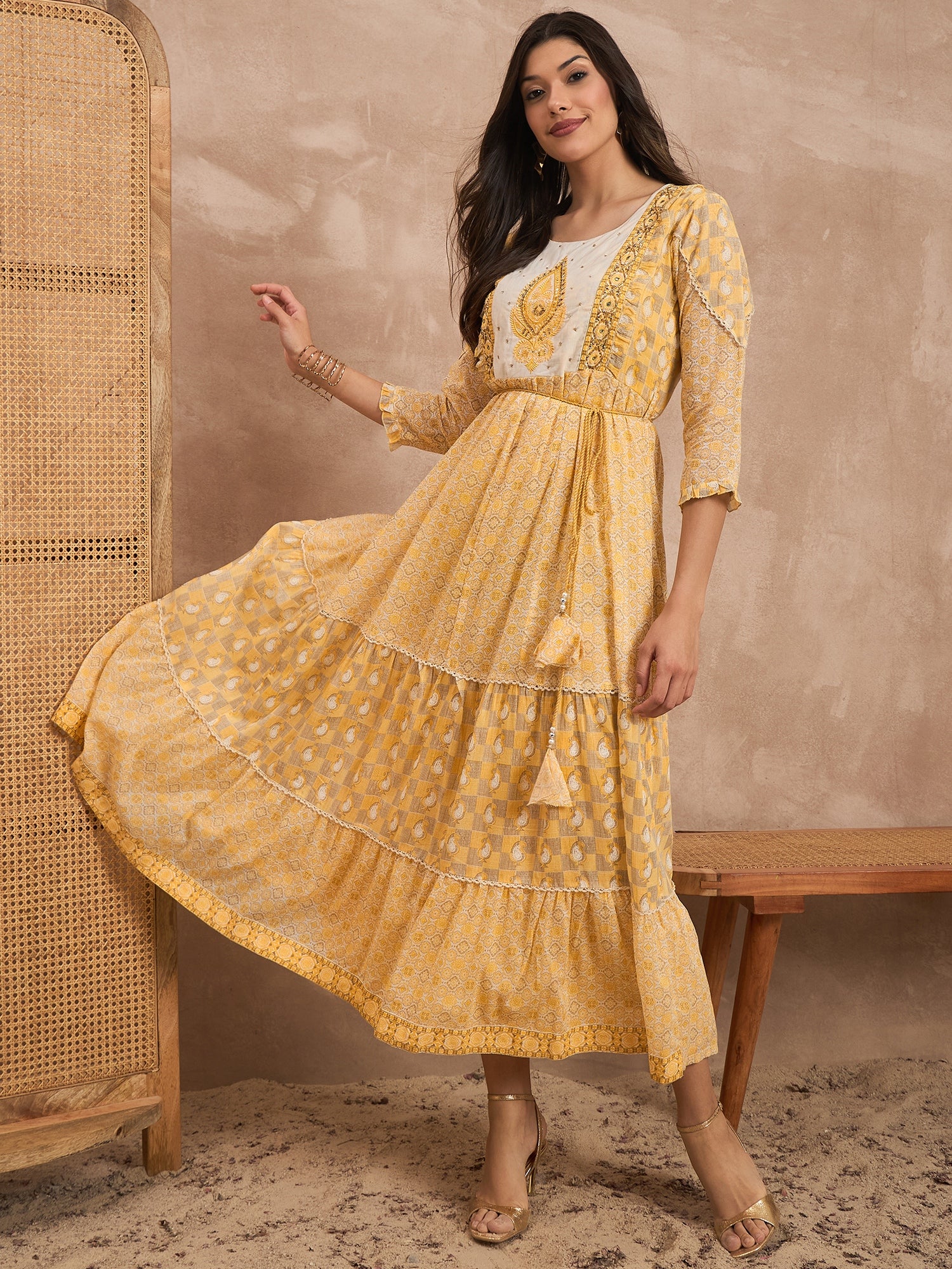 Printed Organic Cotton Fit & Flare Midi Dress