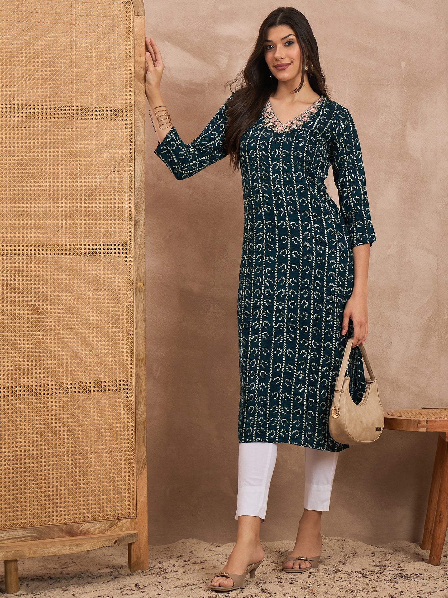 Women Bandhani Printed Straight Kurta