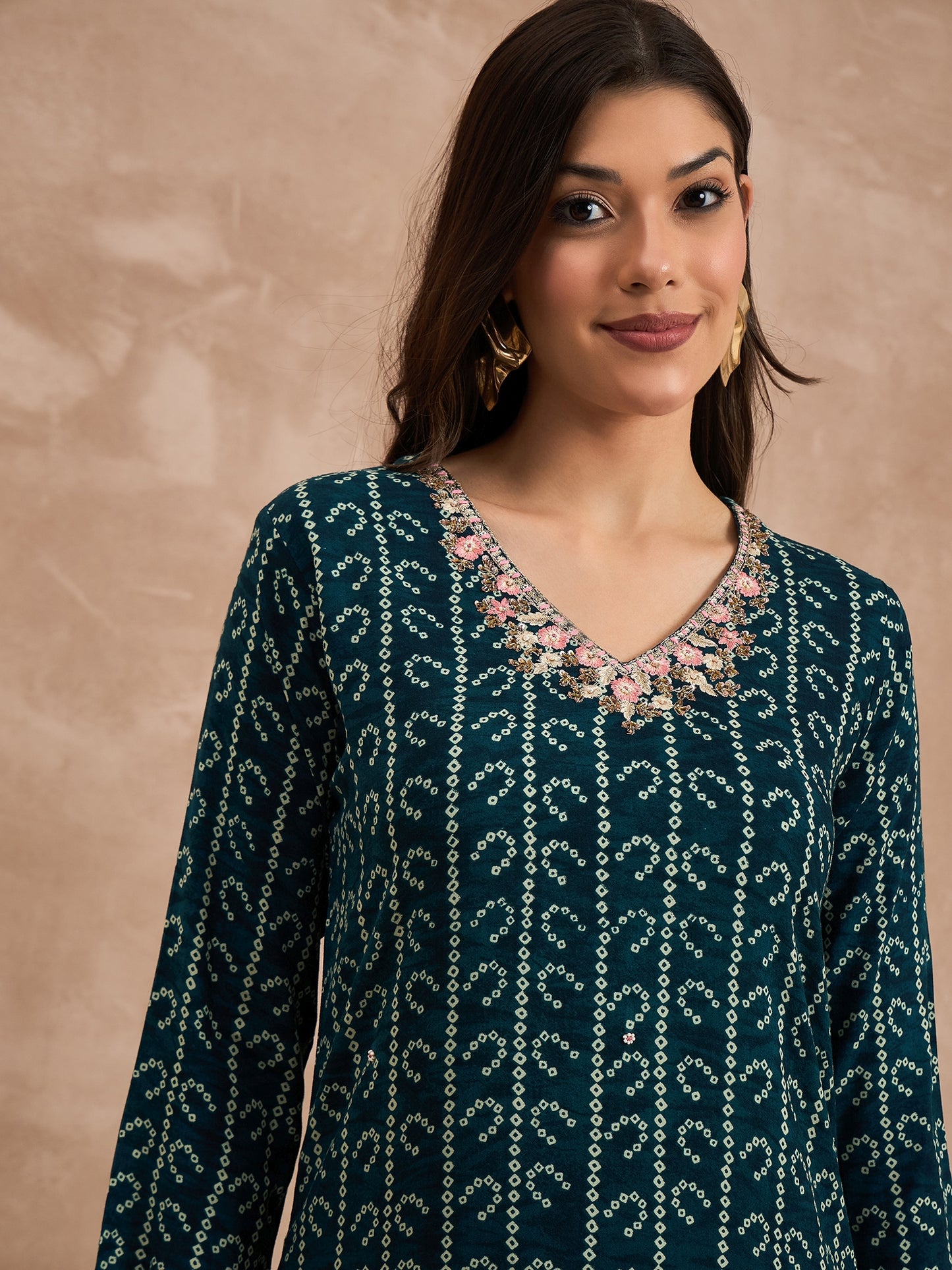 Women Bandhani Printed Straight Kurta