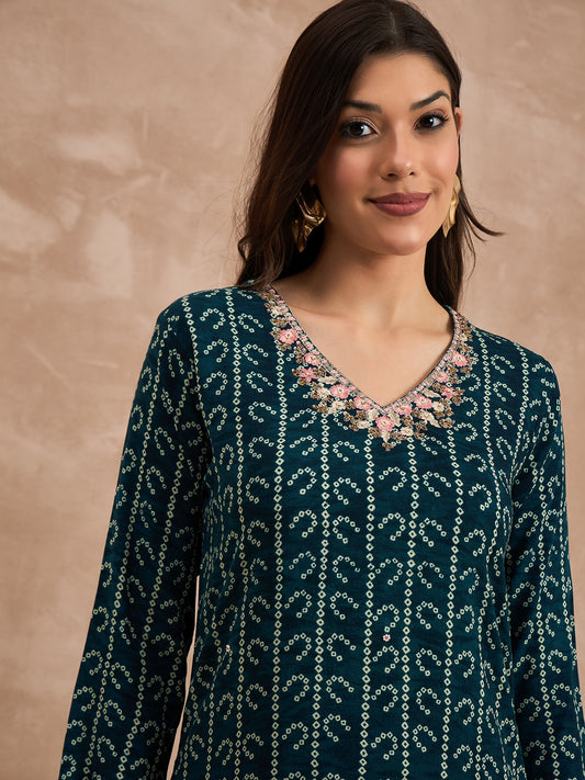 Women Bandhani Printed Straight Kurta