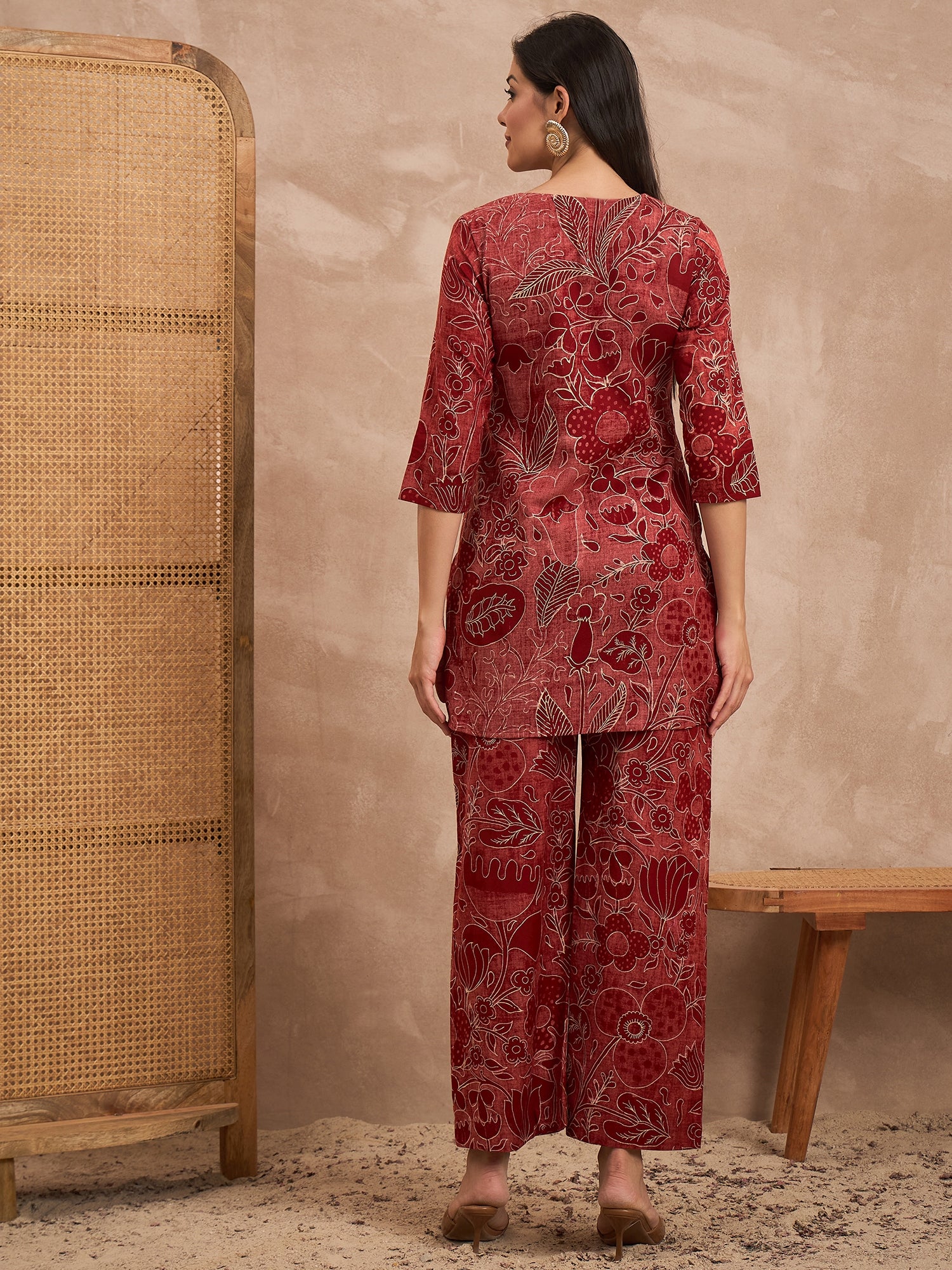 Floral Printed Round Neck Pure Cotton Co-Ords