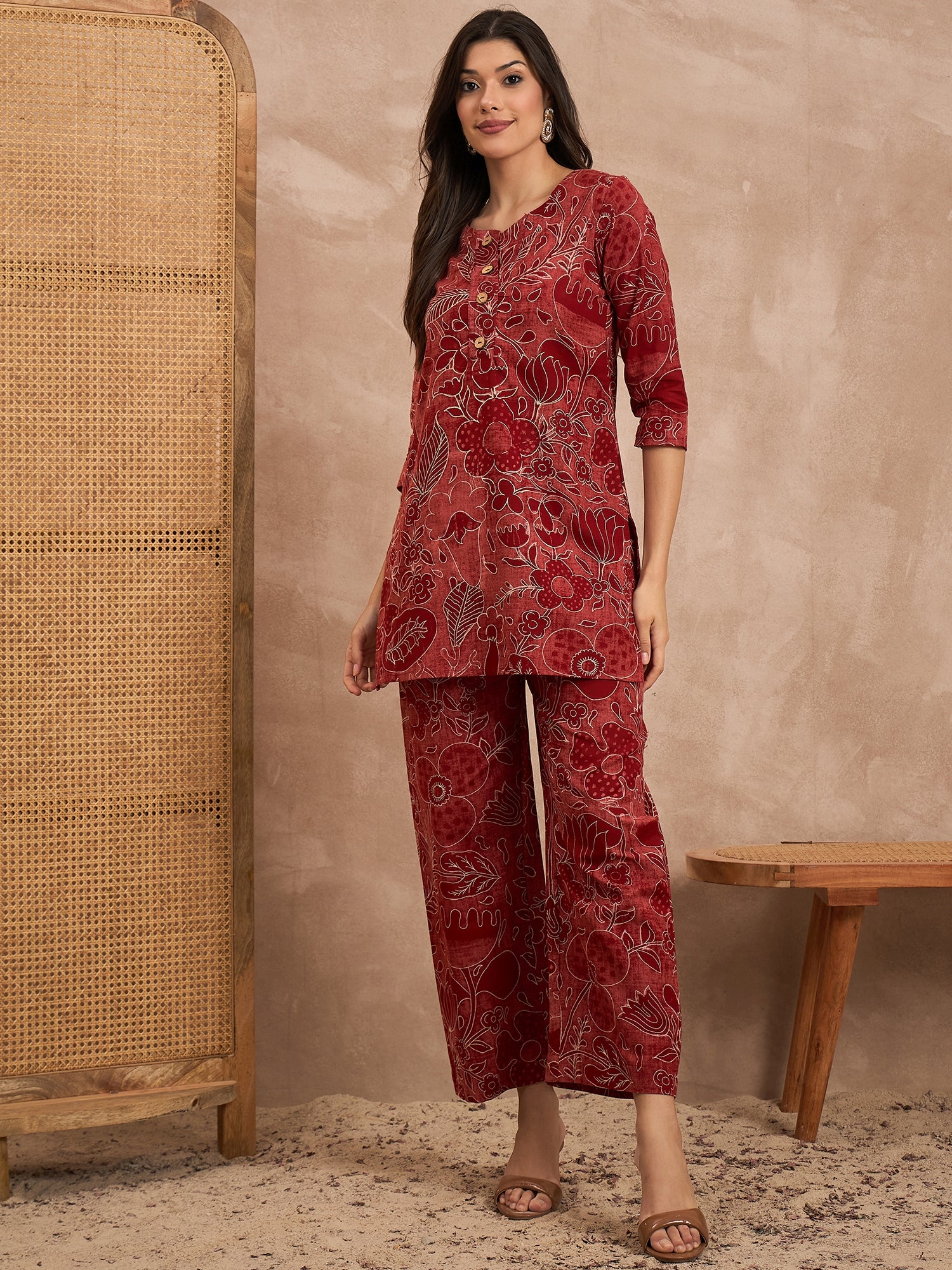 Floral Printed Round Neck Pure Cotton Co-Ords