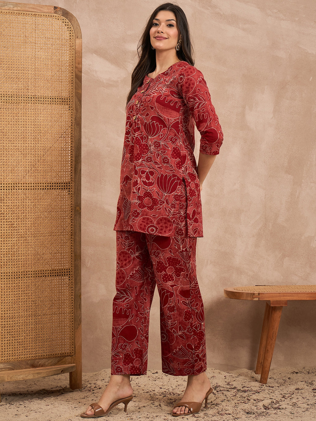 Floral Printed Round Neck Pure Cotton Co-Ords