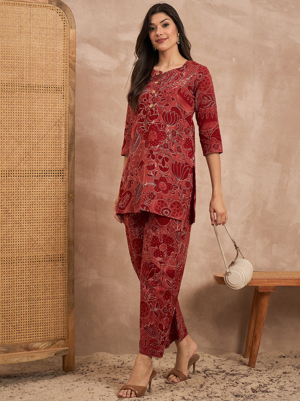 Floral Printed Round Neck Pure Cotton Co-Ords