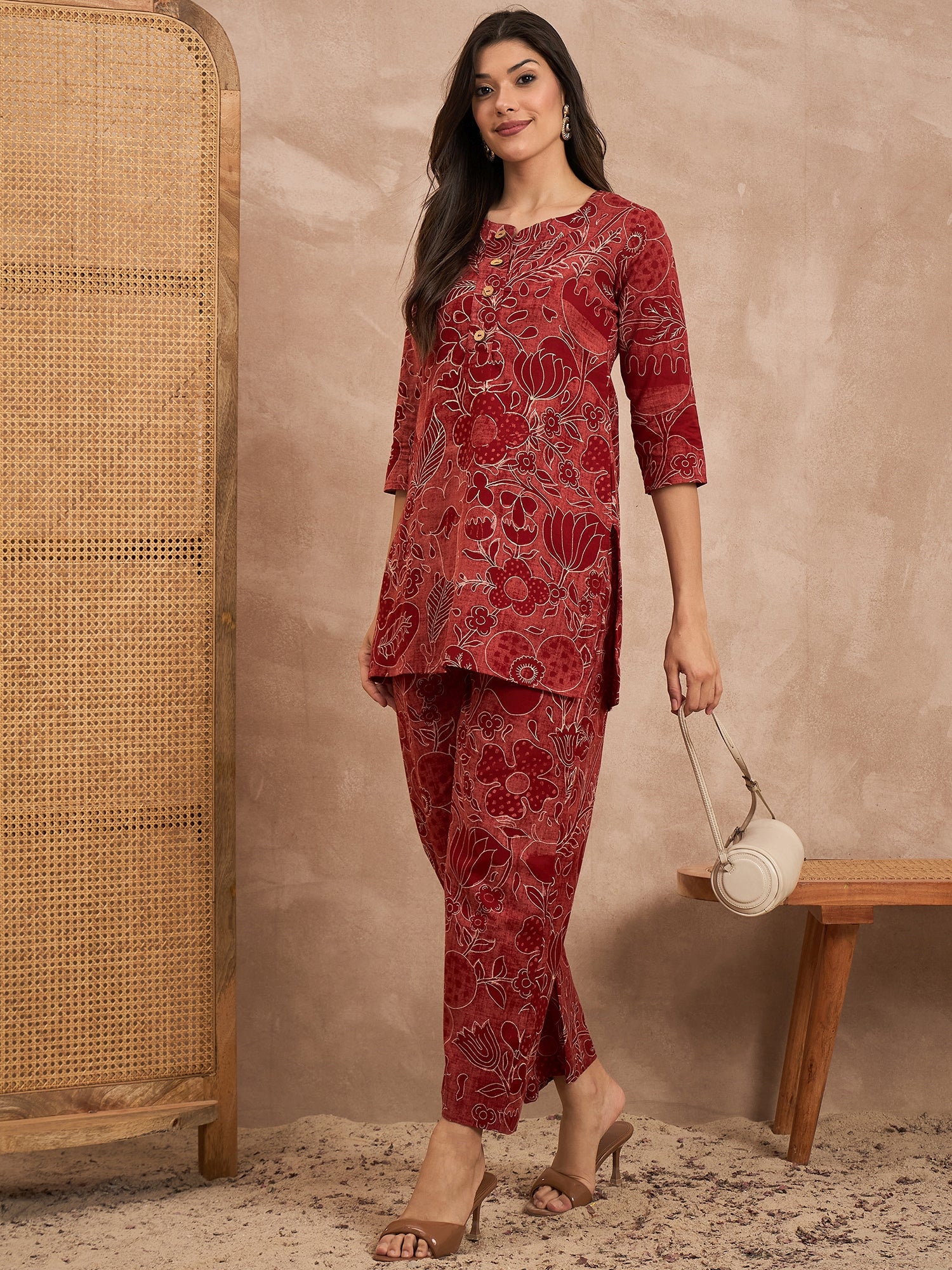 Floral Printed Round Neck Pure Cotton Co-Ords