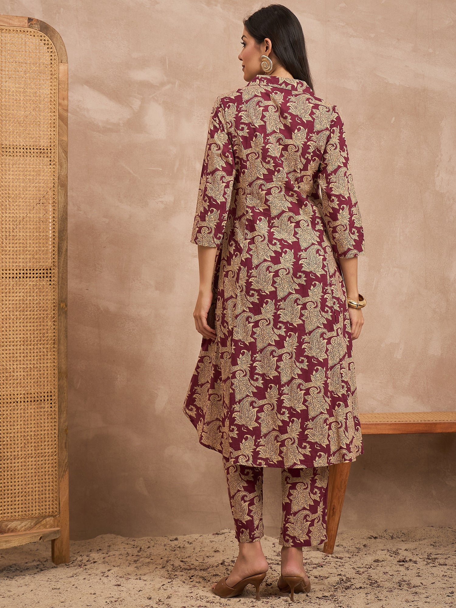 Floral Printed Shirt Collar Pure Cotton Tunic With Trousers Co-Ords