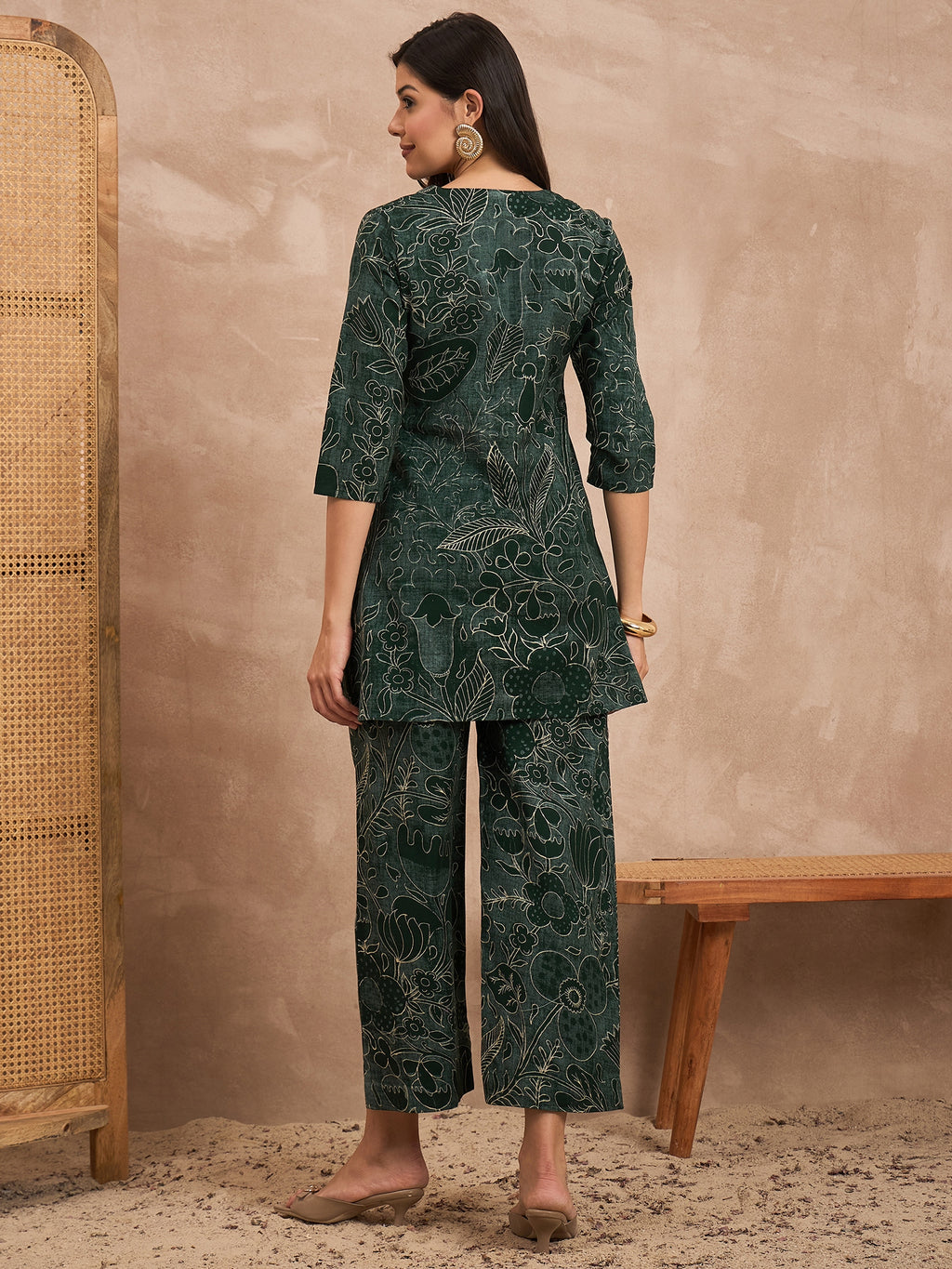 Women Floral Printed Pure Cotton Tunic With Trouser