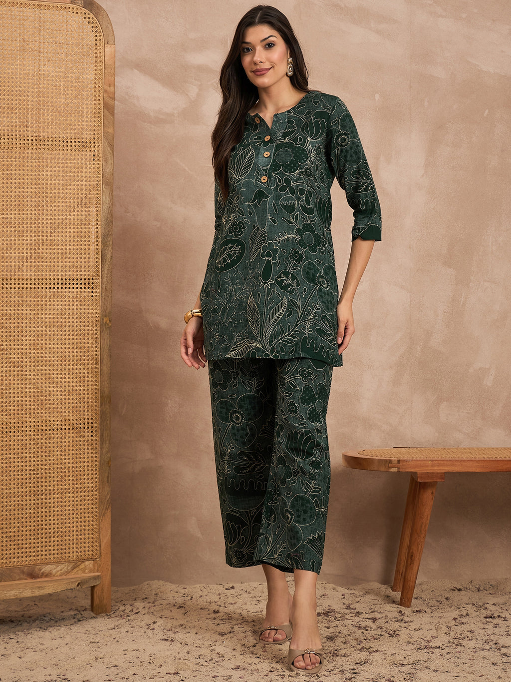 Women Floral Printed Pure Cotton Tunic With Trouser