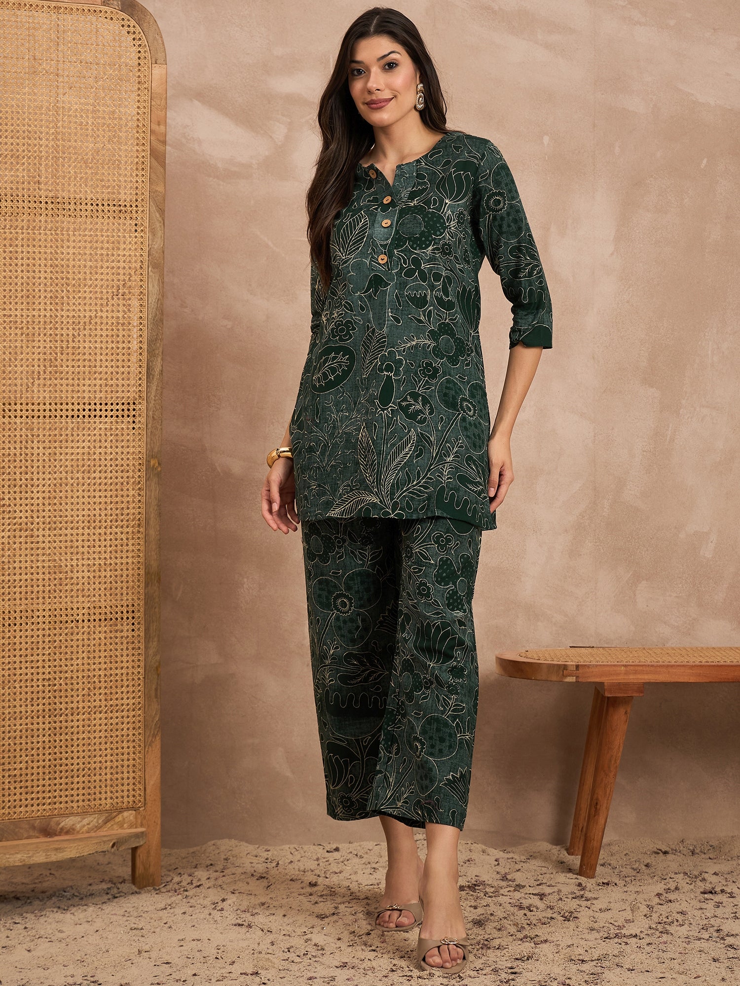 Women Floral Printed Pure Cotton Tunic With Trouser