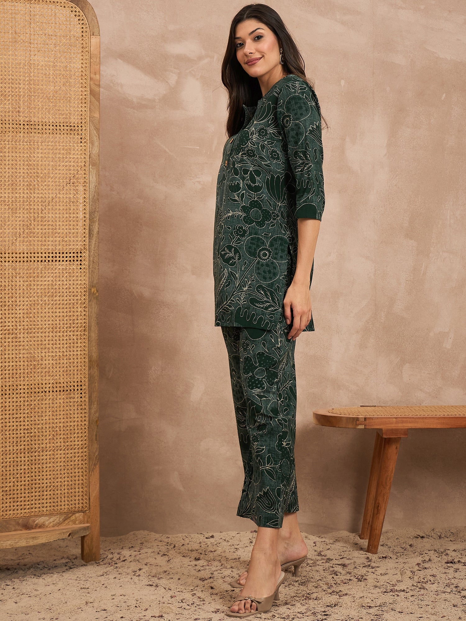 Women Floral Printed Pure Cotton Tunic With Trouser