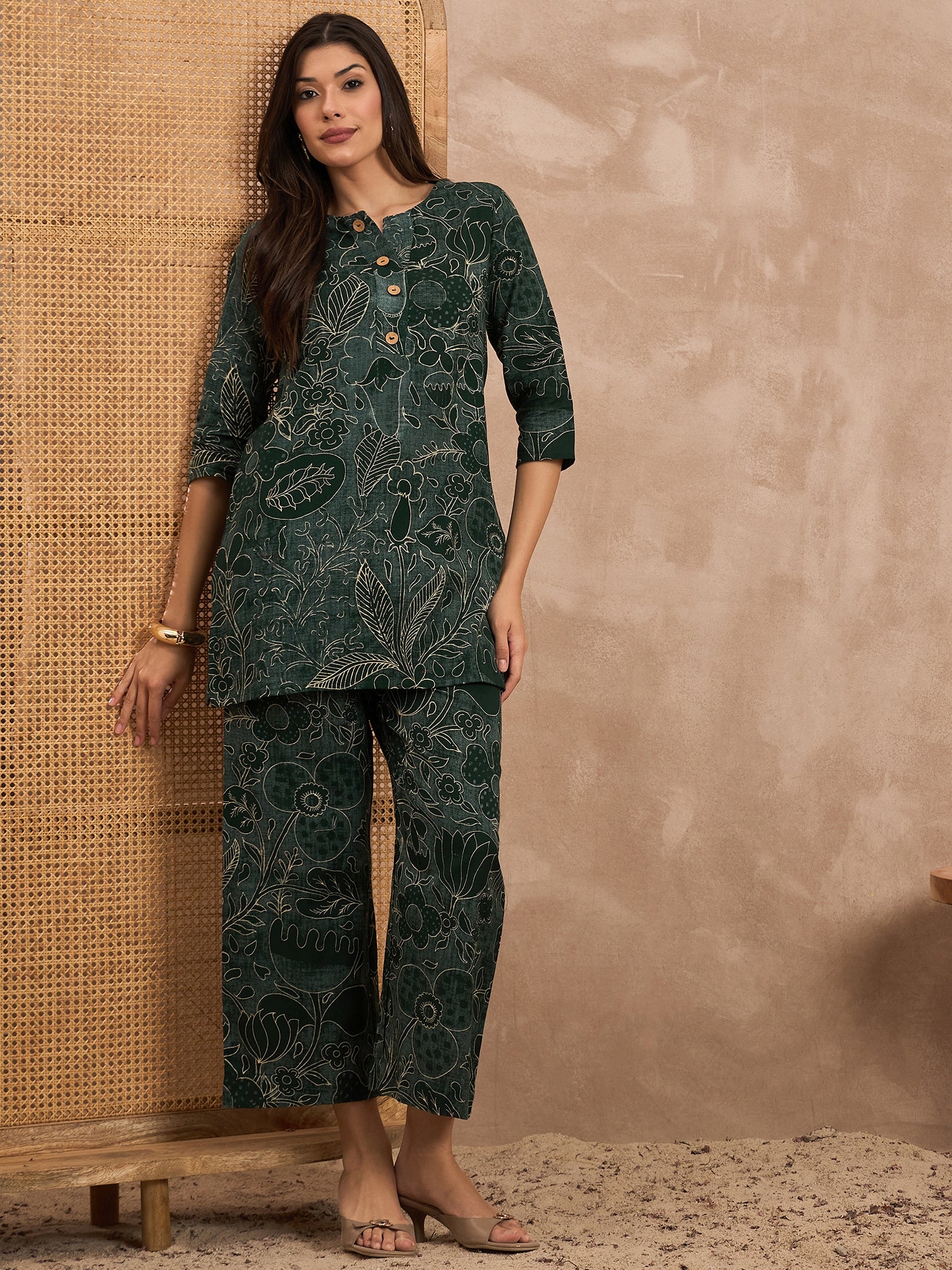 Women Floral Printed Pure Cotton Tunic With Trouser