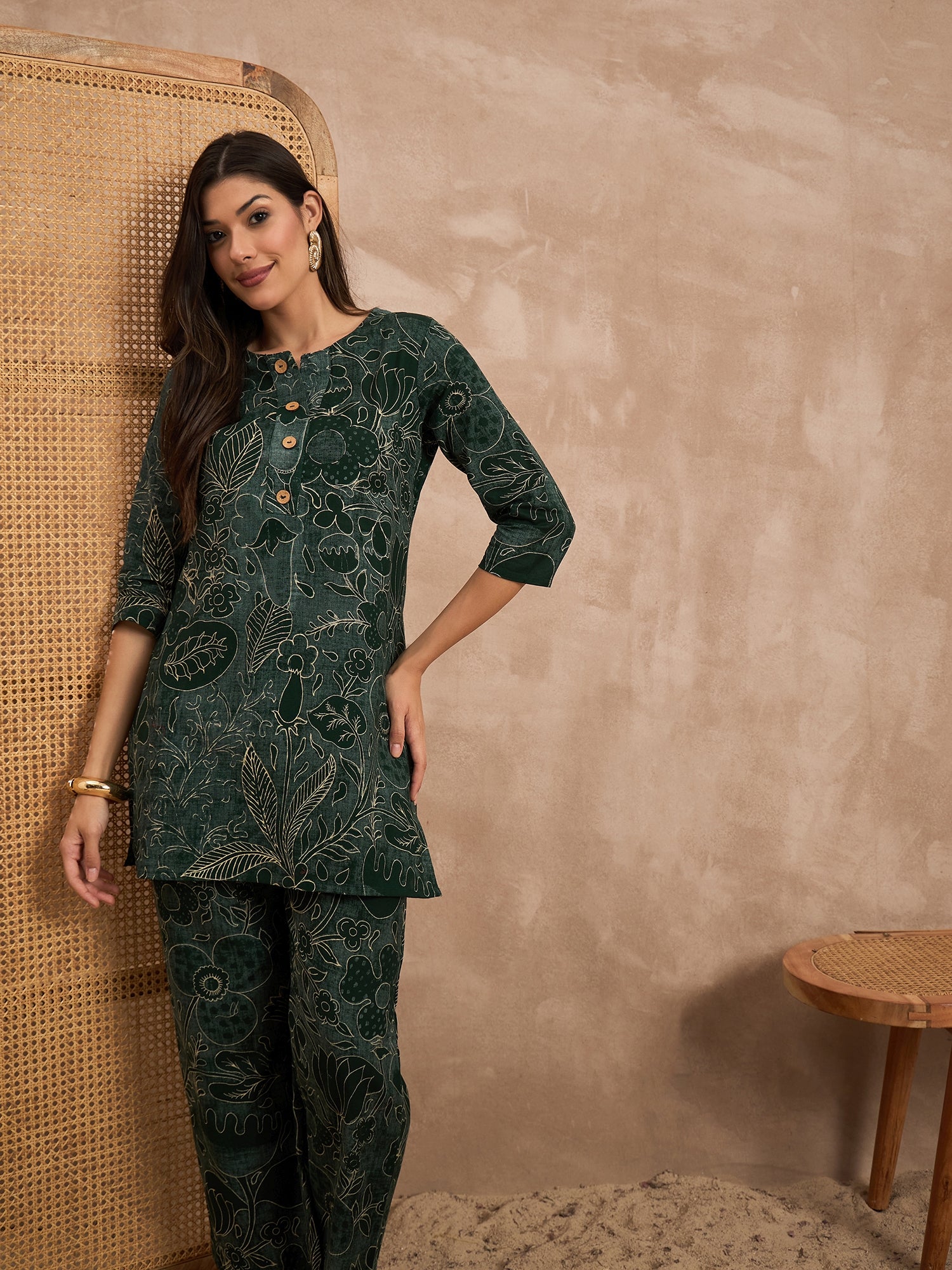 Women Floral Printed Pure Cotton Tunic With Trouser