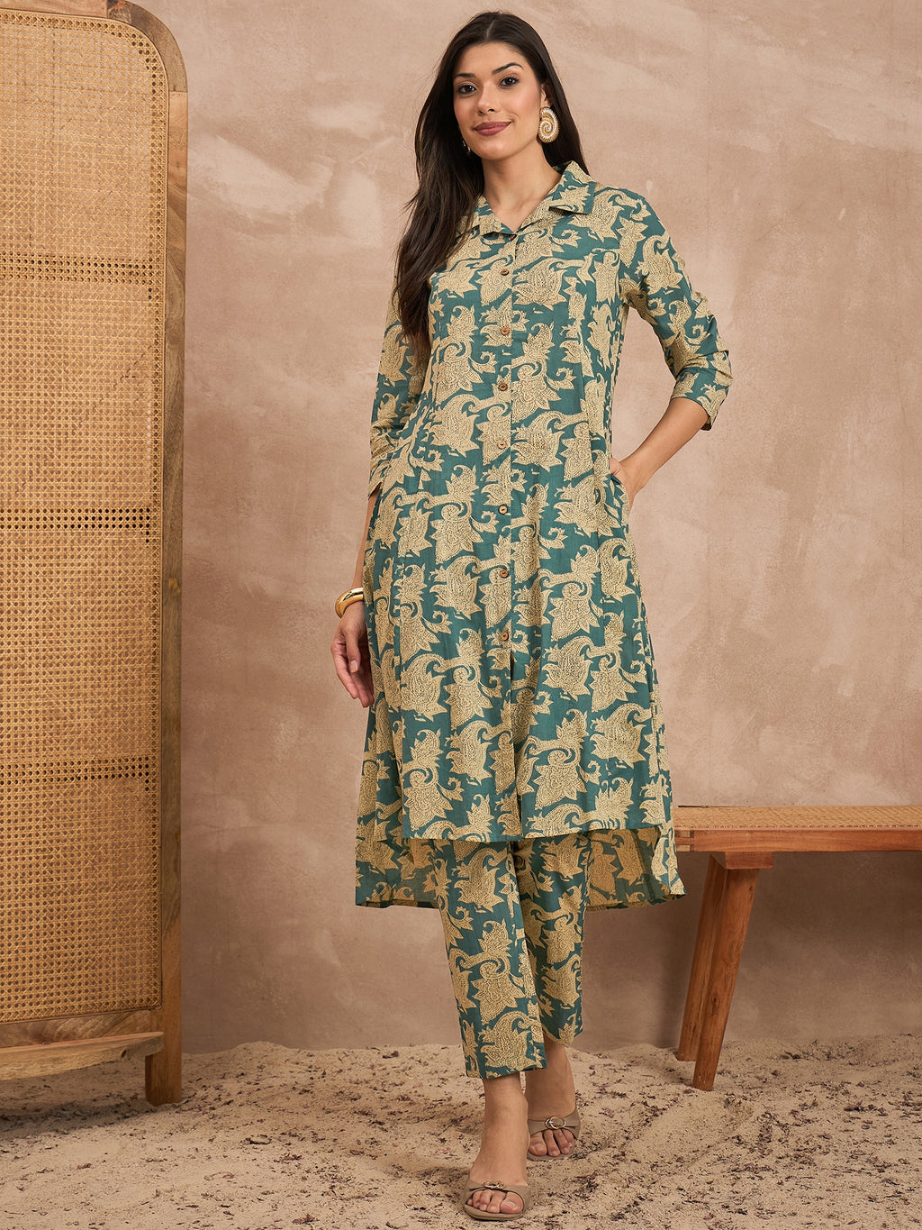 Women Pure Cotton Shirt Collar Co-Ord Set