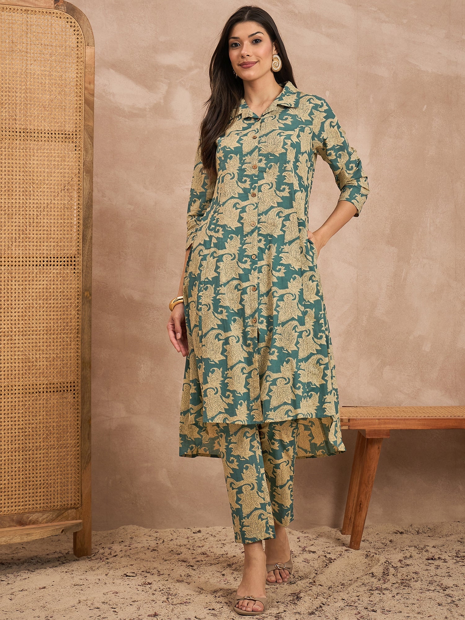 Women Pure Cotton Shirt Collar Co-Ord Set