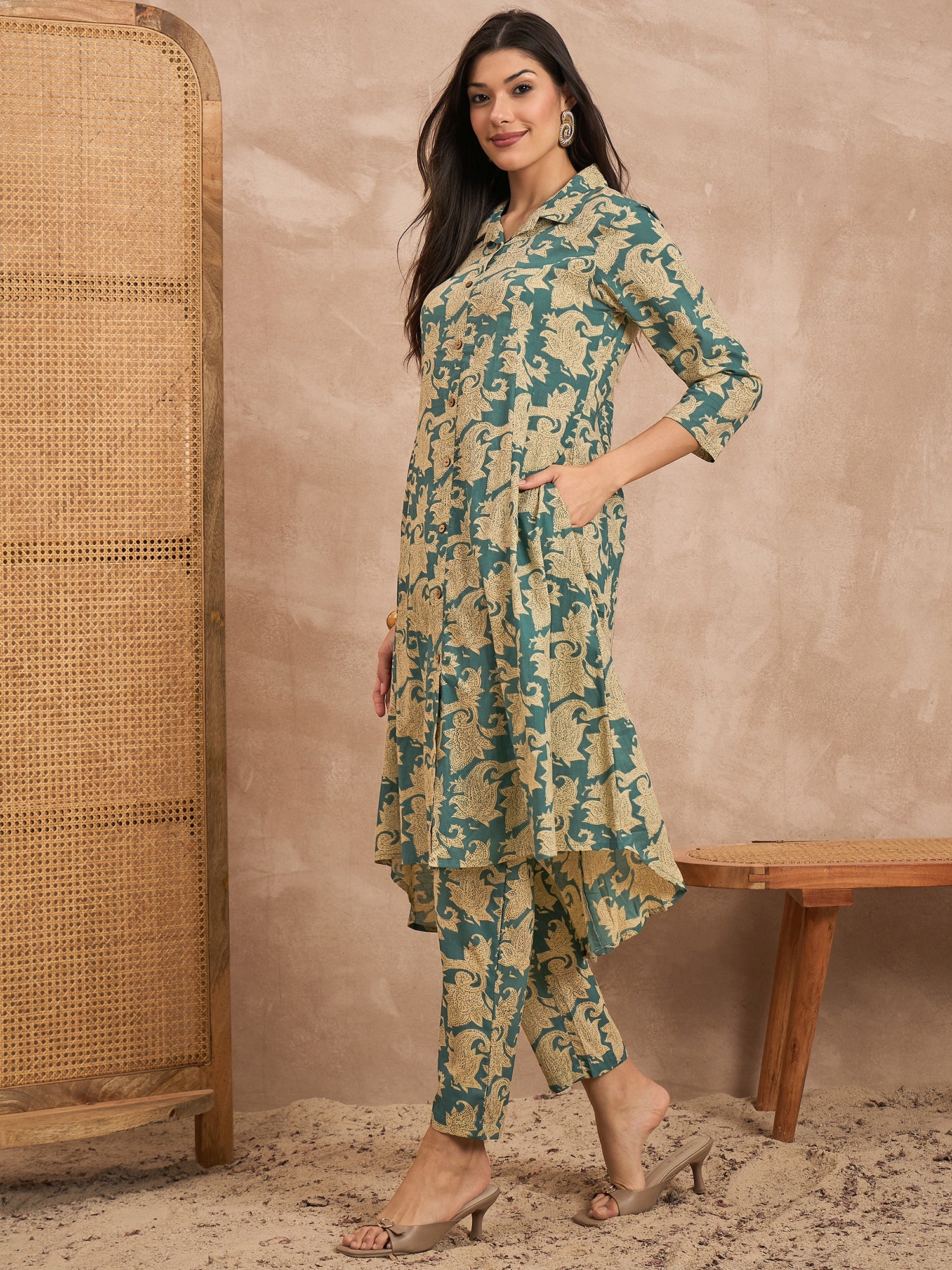 Women Pure Cotton Shirt Collar Co-Ord Set