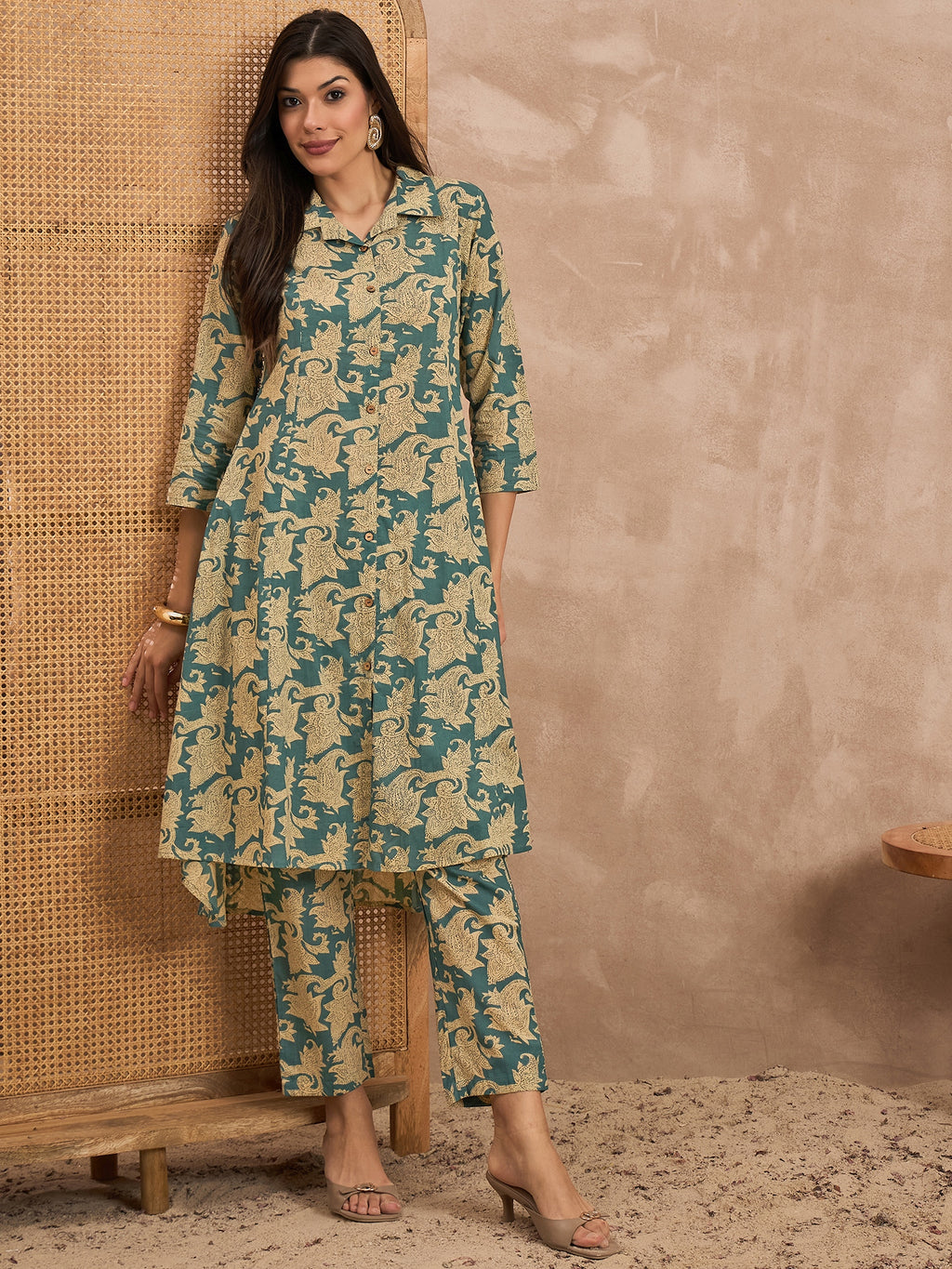 Women Pure Cotton Shirt Collar Co-Ord Set