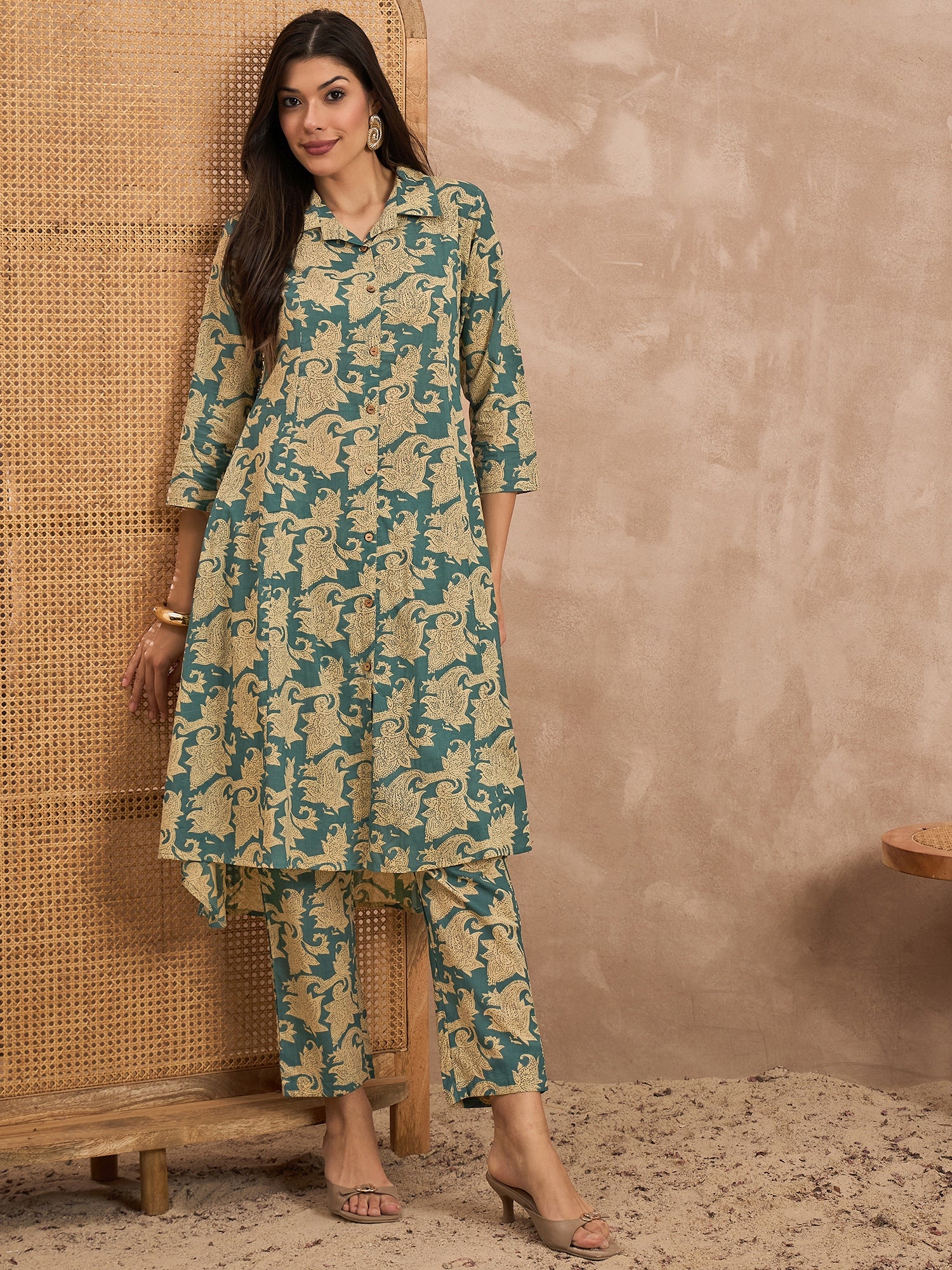 Women Pure Cotton Shirt Collar Co-Ord Set