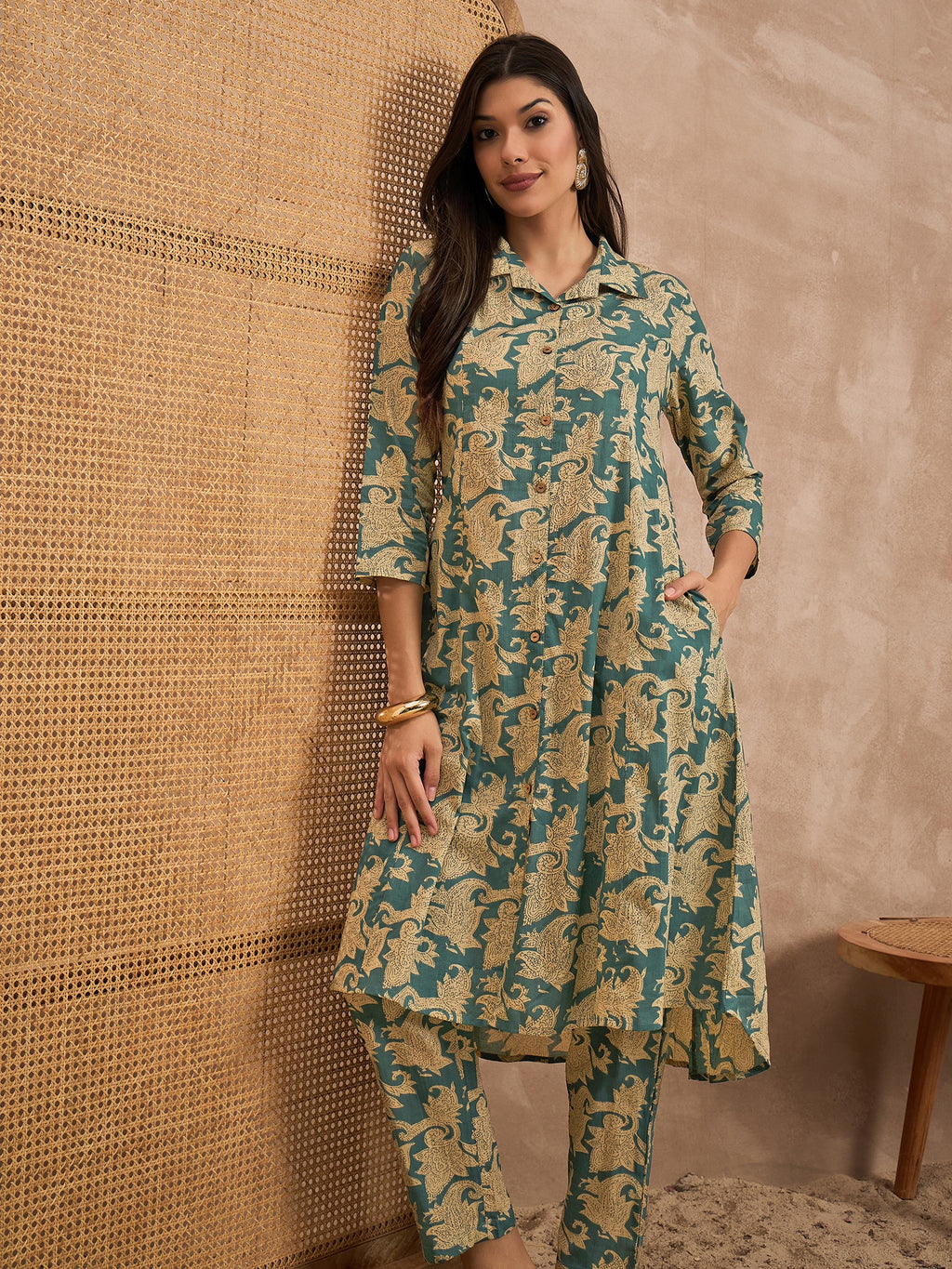 Women Pure Cotton Shirt Collar Co-Ord Set