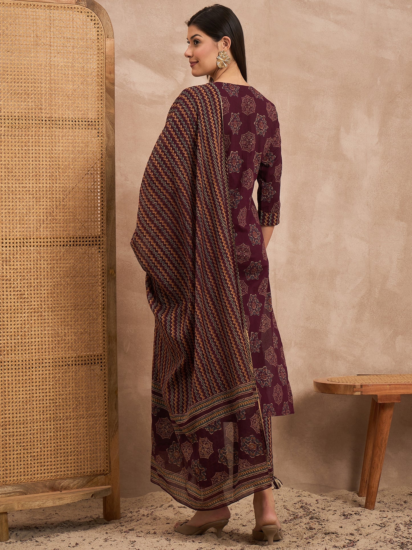 Women Ethnic Motifs Printed Pure Cotton Kurta with Trousers & Dupatta