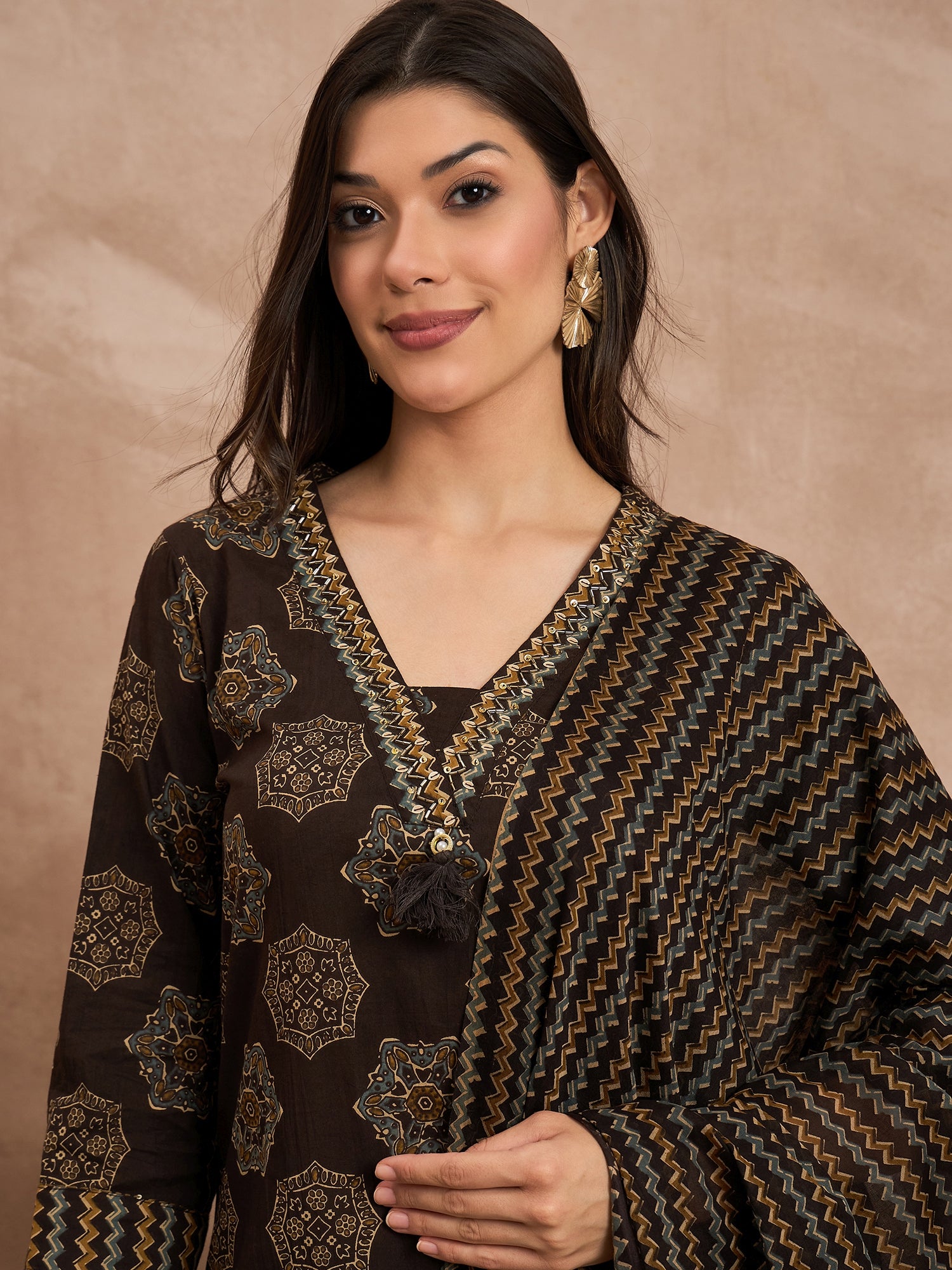 Women Ethnic Motifs Printed Regular Pure Cotton Kurta with Trousers & Dupatta