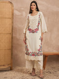 Women Floral Embroidered Thread Work Straight Kurta with Trouser & Dupatta