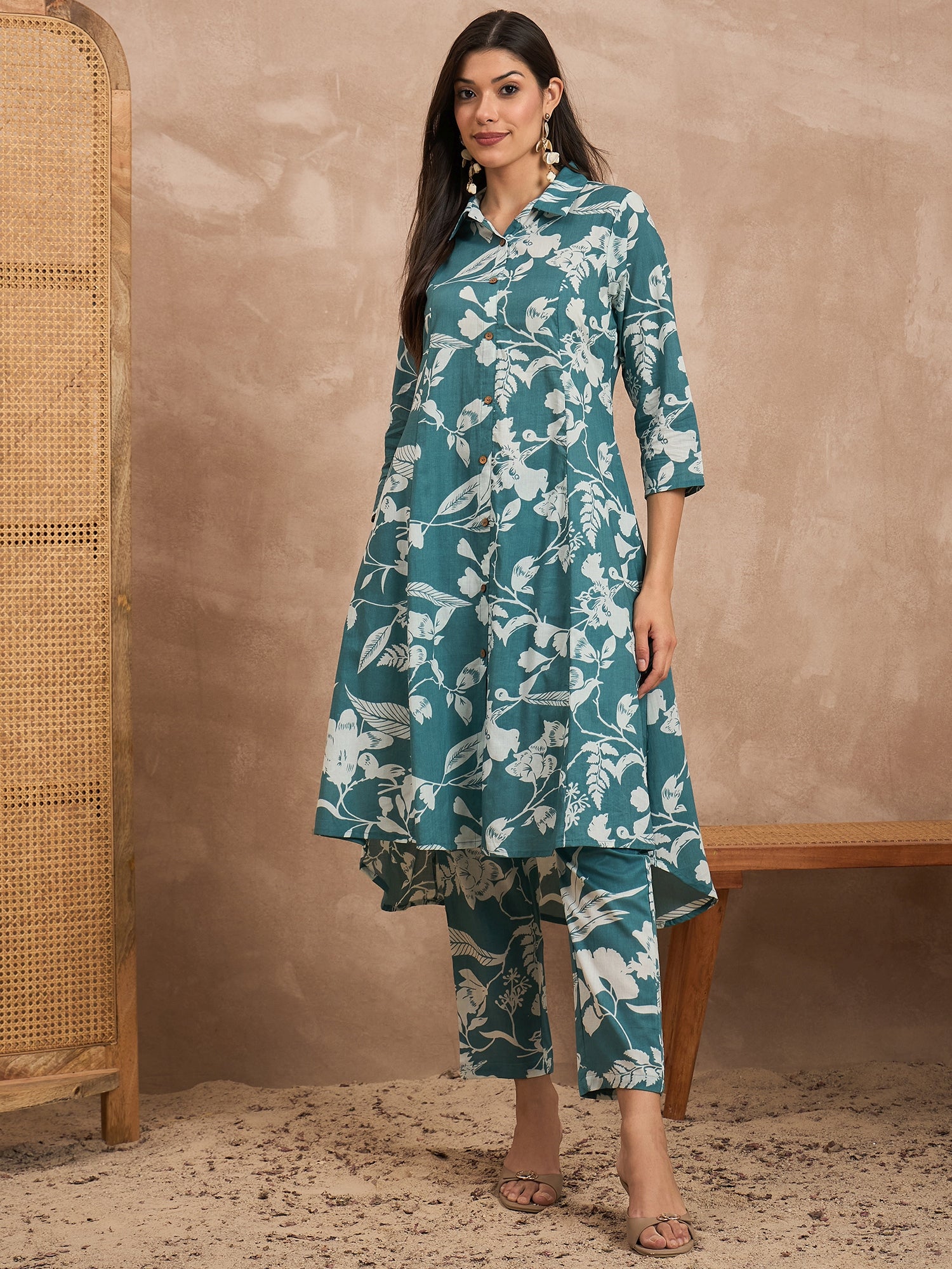Women Printed Pure Cotton Tunic With Trousers Co-Ords