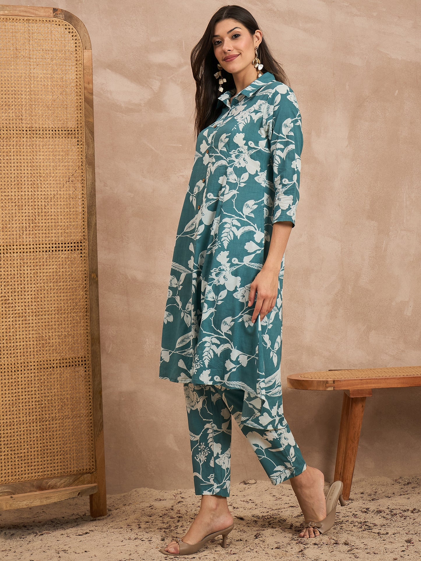 Women Printed Pure Cotton Tunic With Trousers Co-Ords