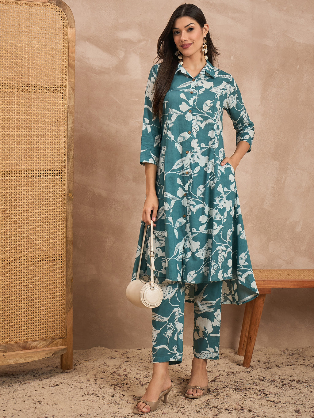 Women Printed Pure Cotton Tunic With Trousers Co-Ords