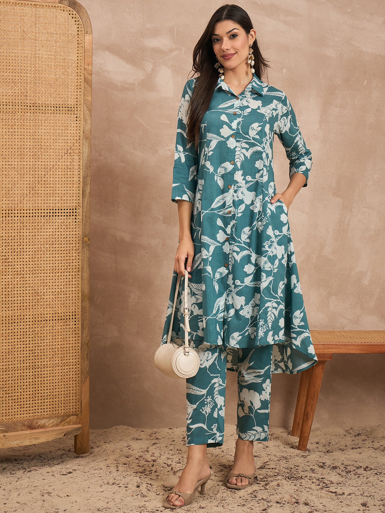 Women Printed Pure Cotton Tunic With Trousers Co-Ords