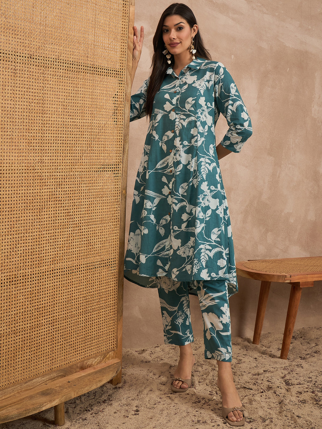Women Printed Pure Cotton Tunic With Trousers Co-Ords
