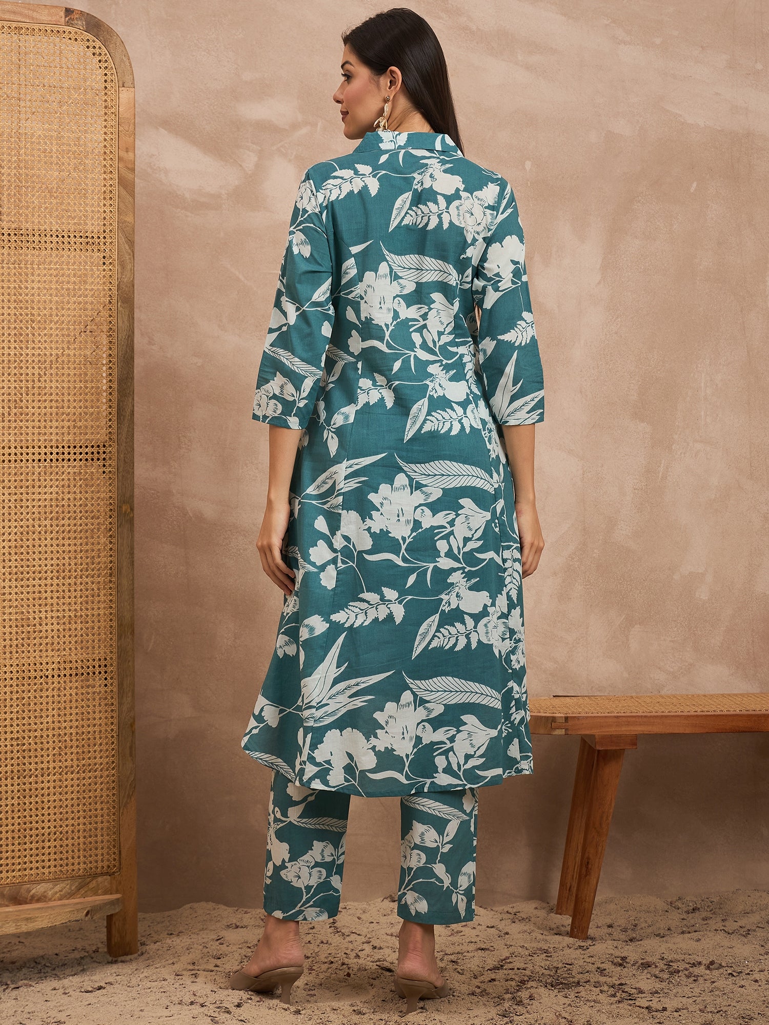 Women Printed Pure Cotton Tunic With Trousers Co-Ords