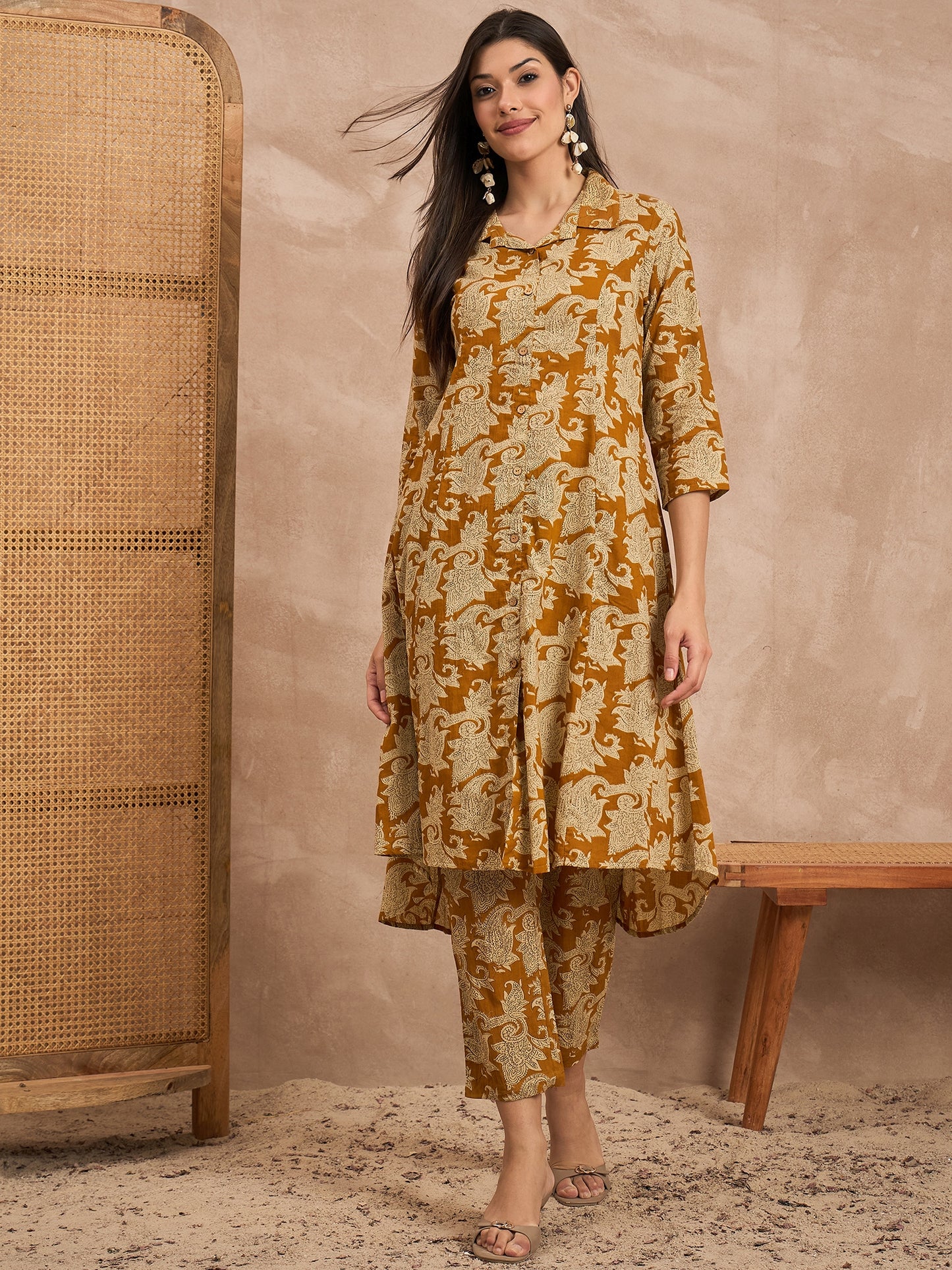 Floral Printed Pure Cotton Tunic With Trouser