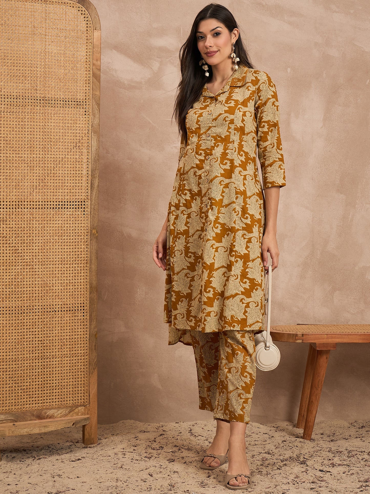 Floral Printed Pure Cotton Tunic With Trouser