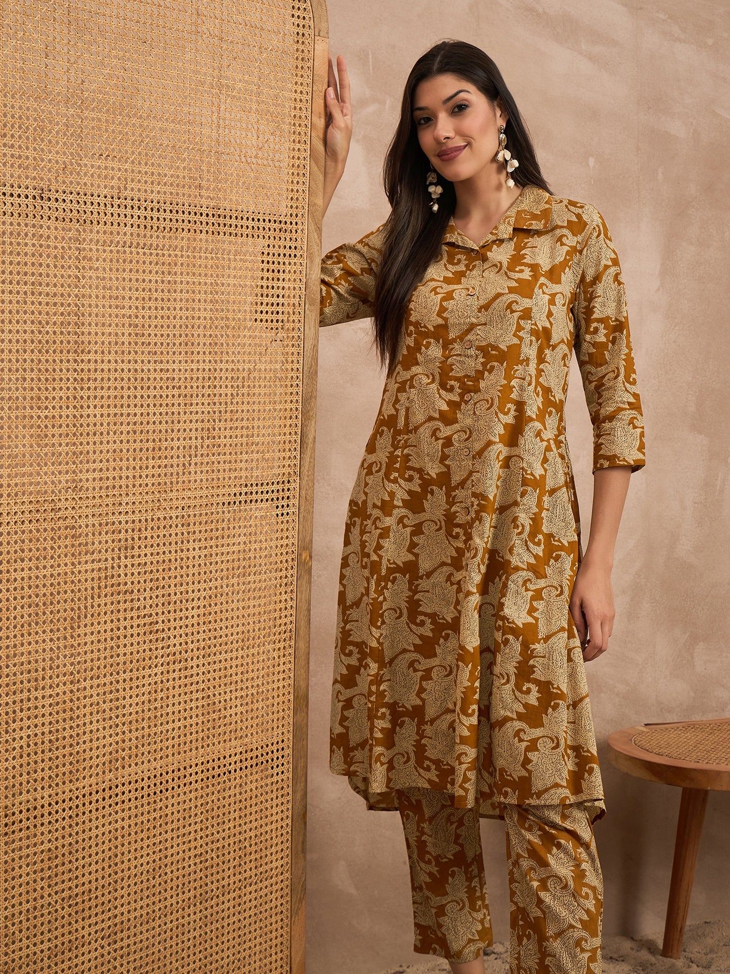 Floral Printed Pure Cotton Tunic With Trouser
