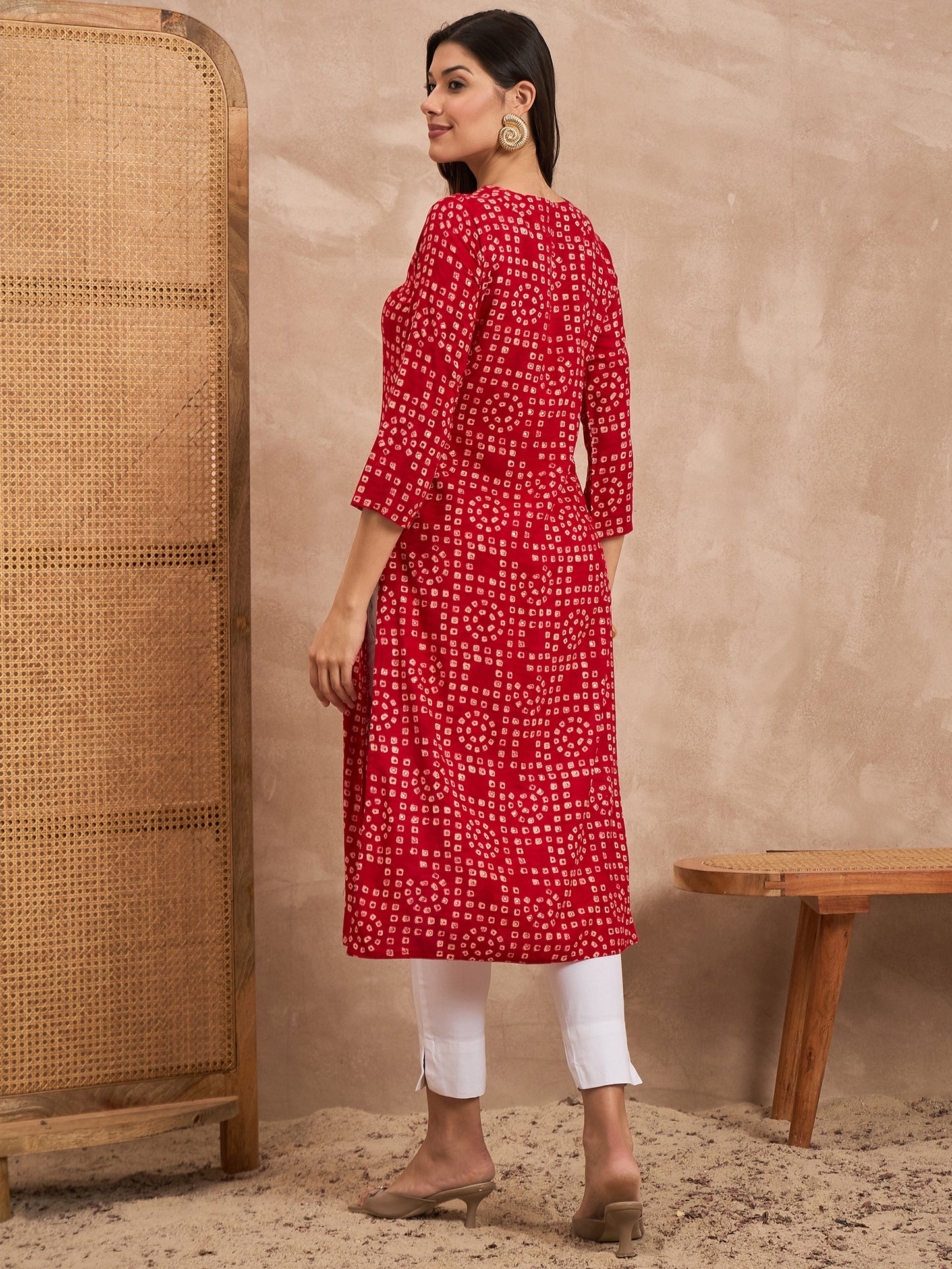 Women Viscose Rayon Printed Hand Work Emblished Kurti