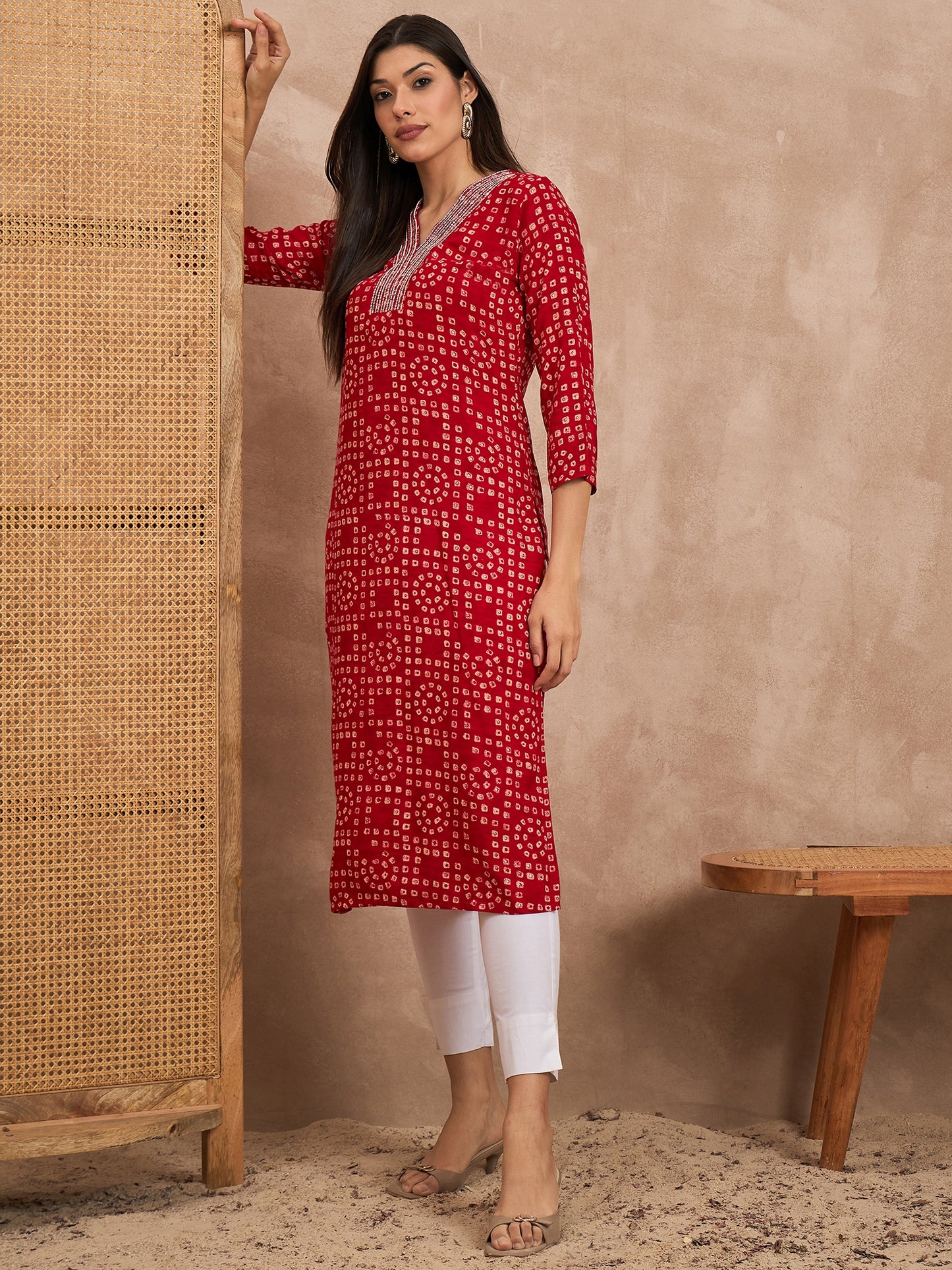 Women Viscose Rayon Printed Hand Work Emblished Kurti
