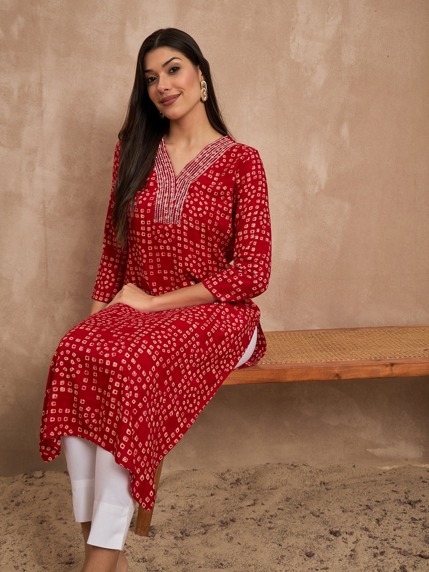 Women Viscose Rayon Printed Hand Work Emblished Kurti