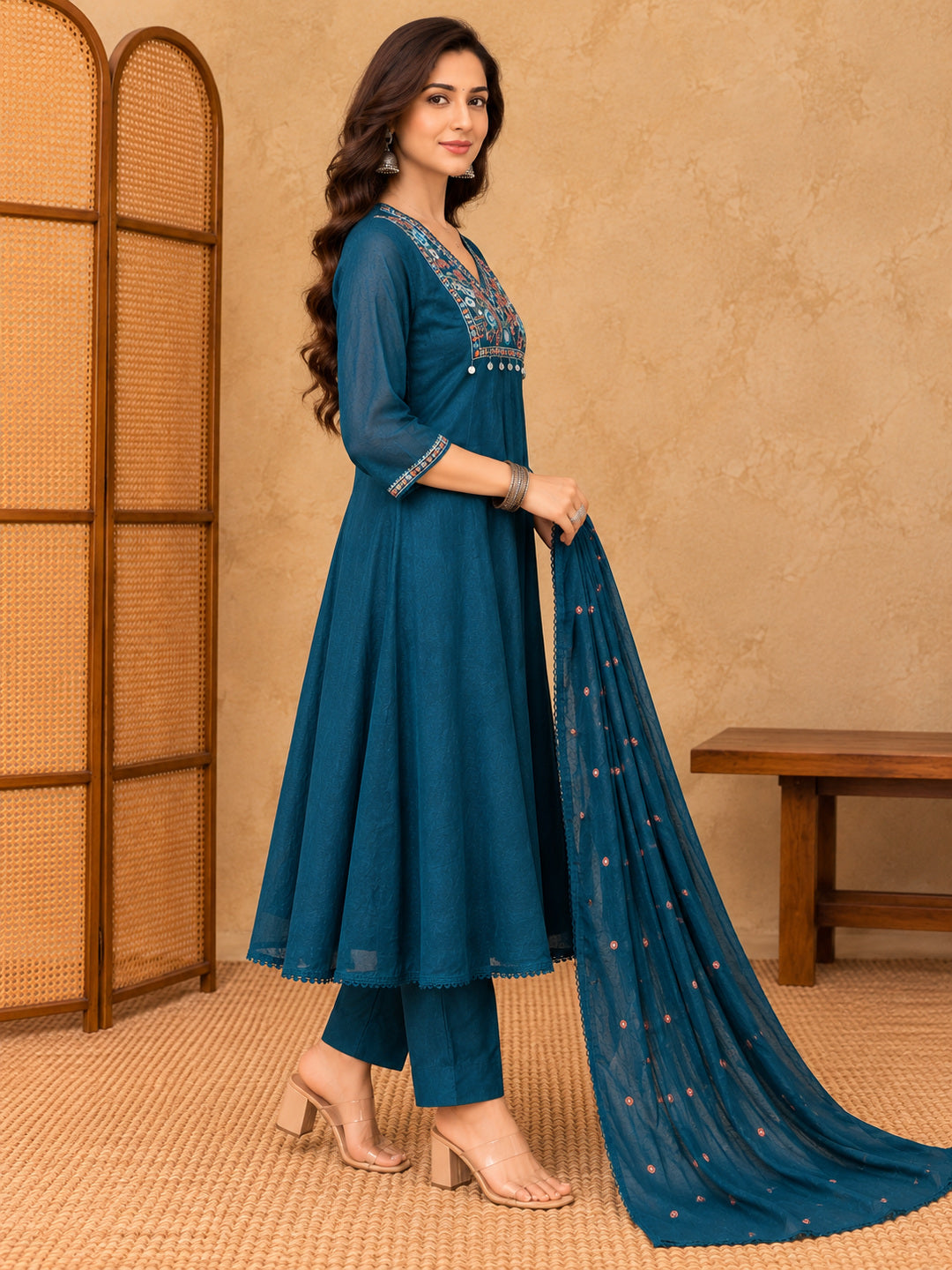 Women Ethnic Motifs Embroidered Regular Mirror Work Kurta with Trousers & With Dupatta
